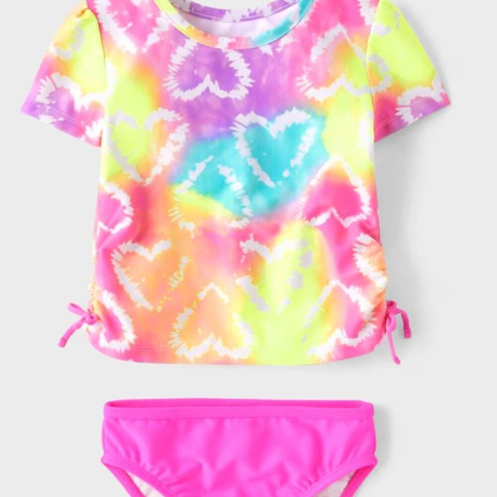 NWT The Children’s Place Baby Girls Tie Dye Heart Rashguard Swimsuit